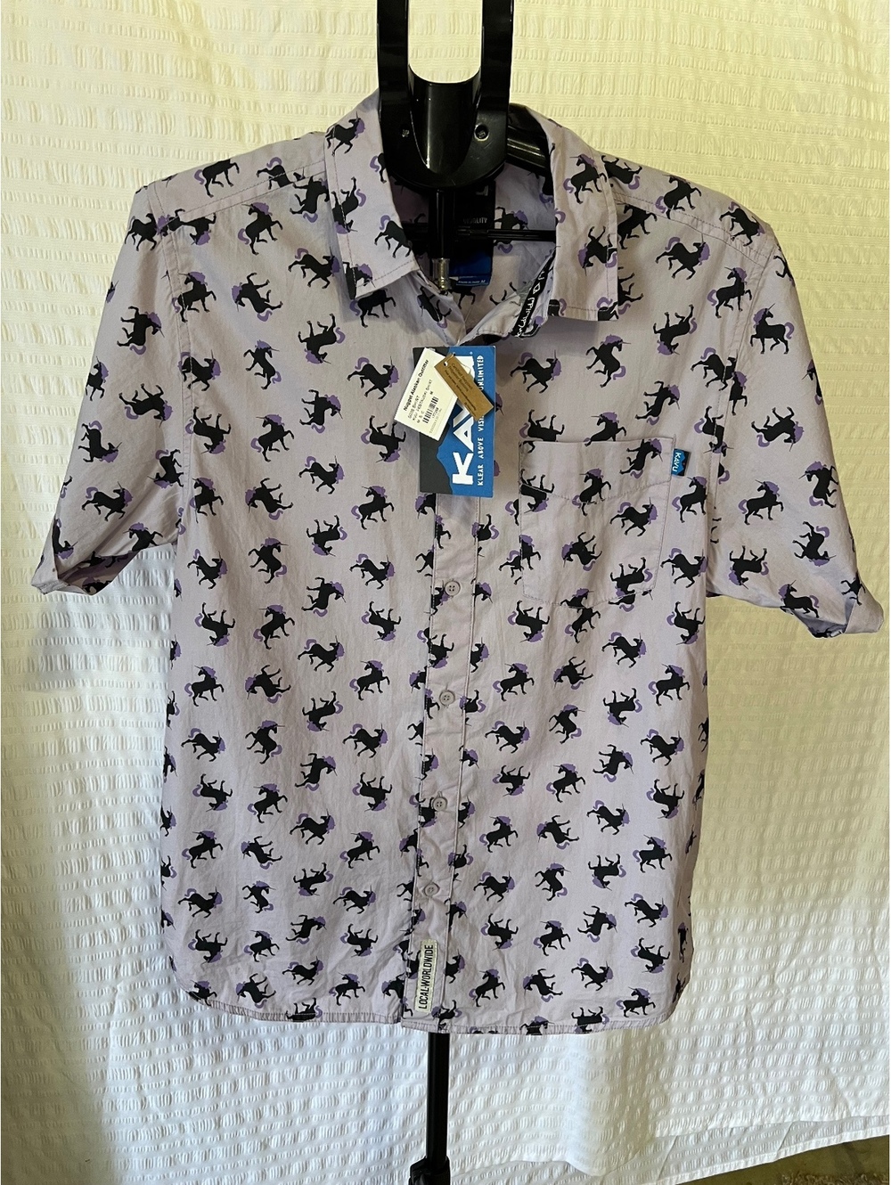 KAVU Festaruski Unicorn Button Up Shirt Sz M Lavender NWT